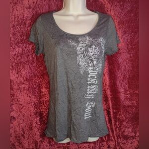 VOCAL Gray Rhinestone Rose Graphic Tee - Rock My Soul Y2K Goth Top